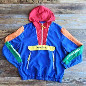 Honda Racing Colorblock Half-Zip Hooded Windbreaker Anorak Jacket Unisex